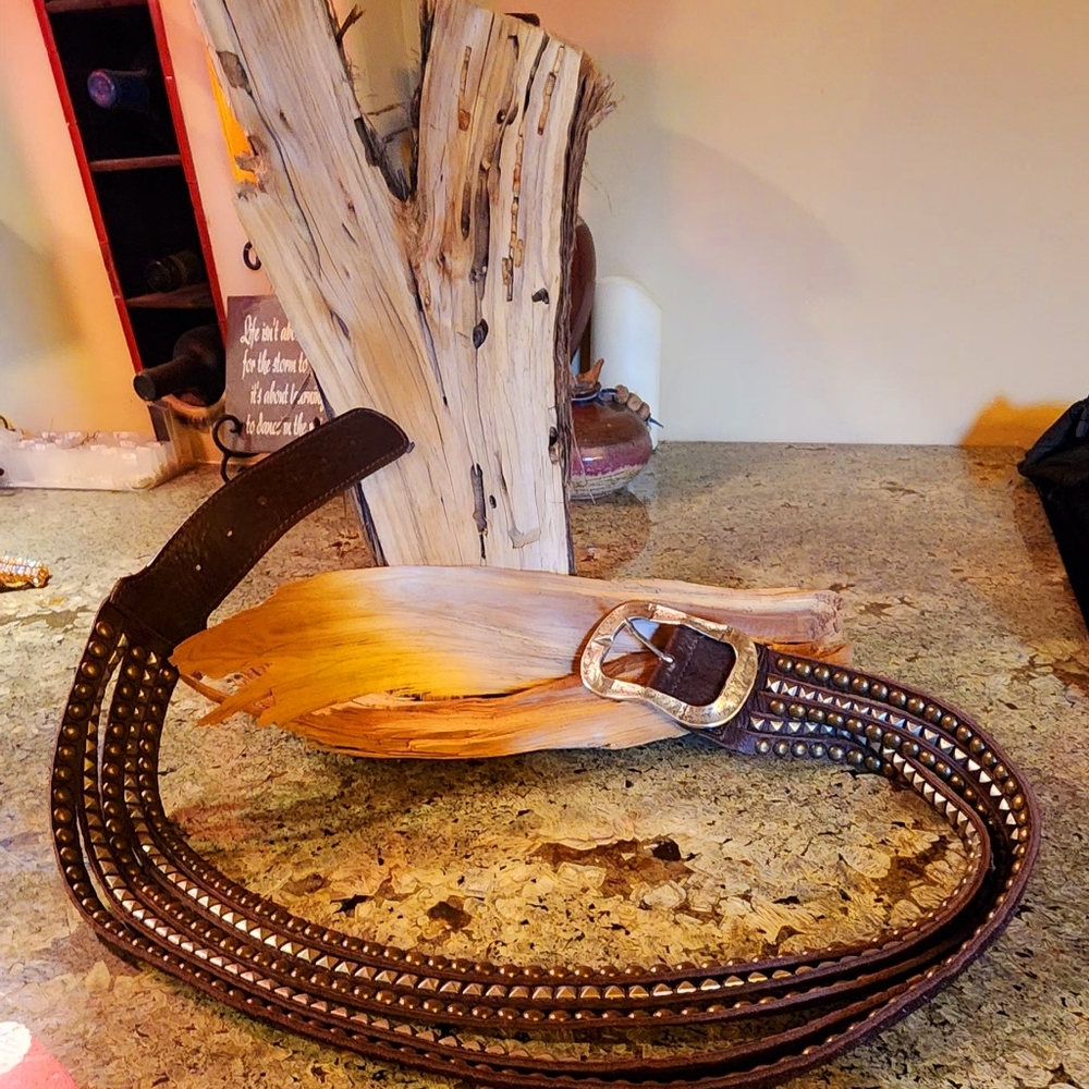 Leatherock Brown Embellished Belt with Decorative Buckle